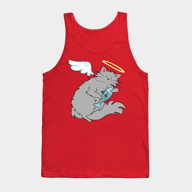 Fluffy Gray Cat Angel Tank Top by saradaboru